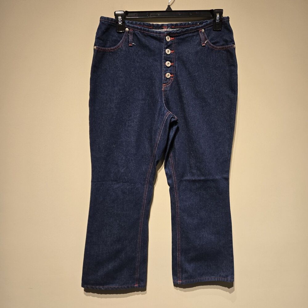 No Excuses Vintage Size 13/14 Juniors Jeans Dark Wash Red Stitch Exposed Button